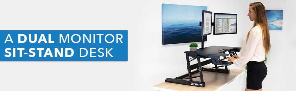 A Dual Monitor Sit Stand Desk