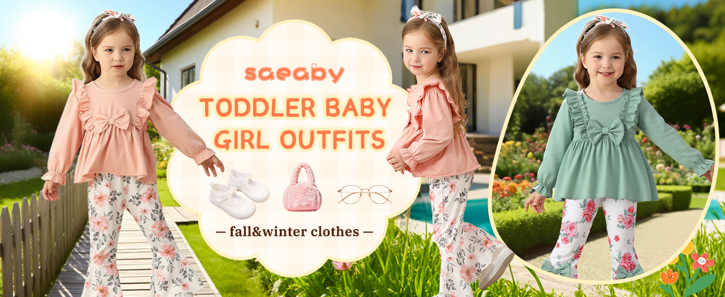 Toddler Baby Girl Clothes Newborn Fall/Winter Outfits Ruffle Long Sleeve Tops Floral Flared Pants
