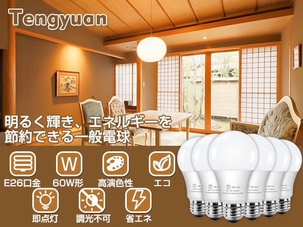 Tengyuan LED電球 9W E26 6個入り ５箱セット Amazon | Tengyuan LED電球 E26口金 9W 60W形相当 電球色 3000K