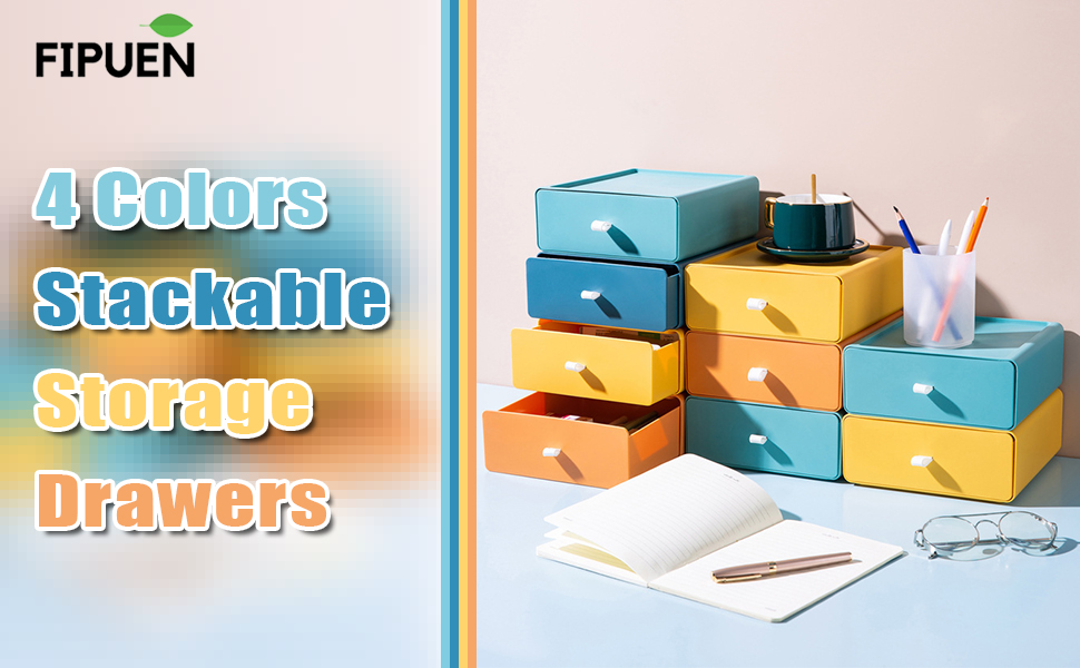FIPUEN 4 PCS Stackable Desk Drawer Organizer, Desktop