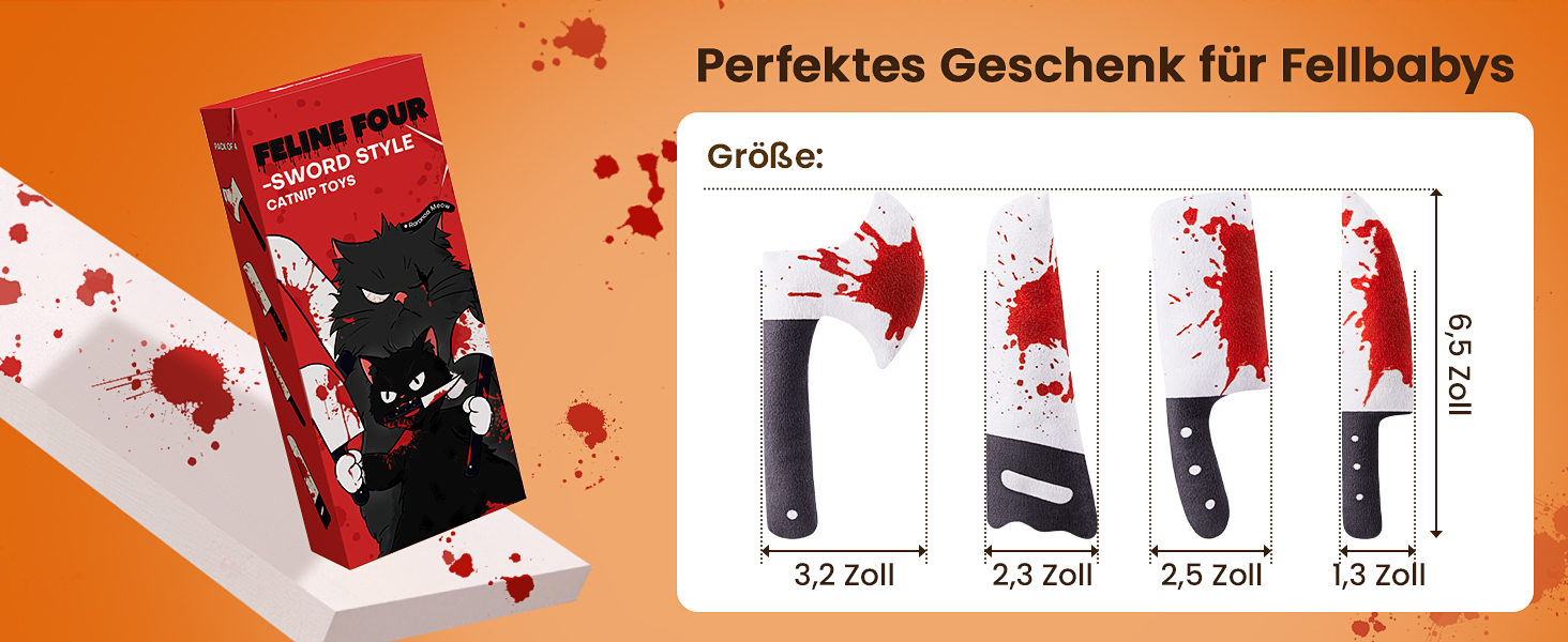 Der Text lautet „Perfektes Geschenk für Fellbabys“. Produktdiagramm mit aufeinanderfolgenden Schritten, beschriftet mit 12,2 ml bis 17,5 ml, mit rotem Flüssigkeitsspritzer-Design.