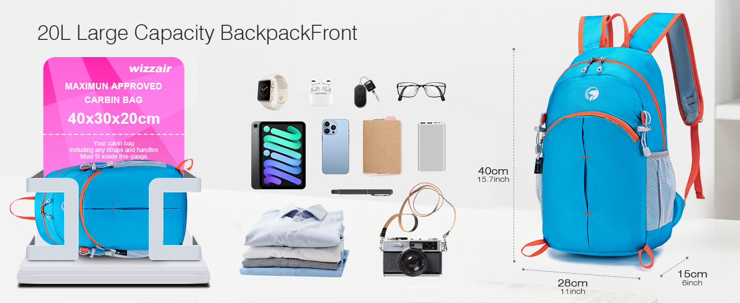 SPAHER Bagage Cabine 40x30x20 Sac à Dos Voyage Cabine Imperméable 25L