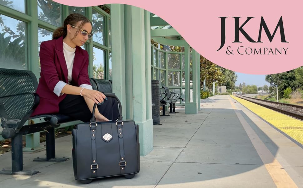women's briefcase rolling bag tote hospital office purse leather laptop computer wheels carry on