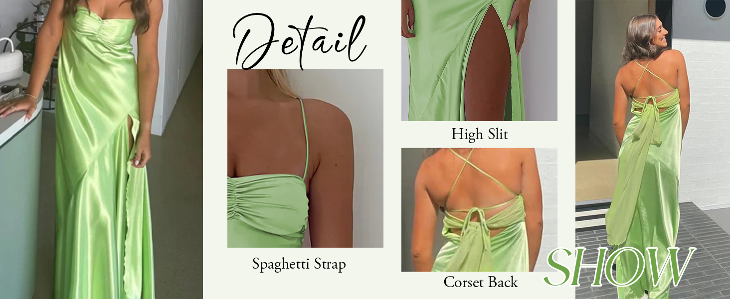 spaghetti strap corset prom dresses for teens 2025 long satin bridesmaid dress with slit