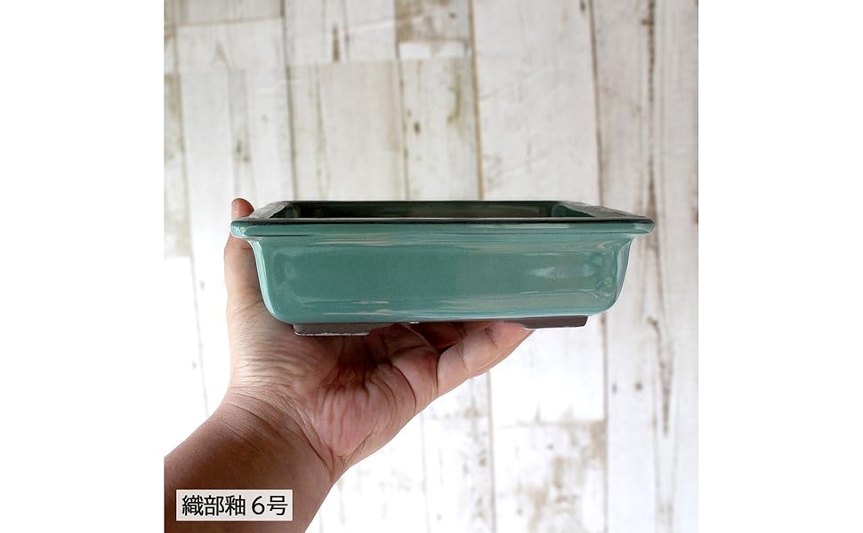 Amazon.co.jp: うめきち盆栽用品店 盆栽鉢 10号 長角マド入 緑色