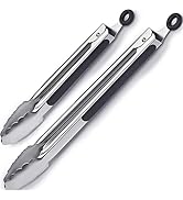 iNeibo Kitchen Tongs - 9'' & 12'' Non-Slip Smart Locking Stainless Steel Cooking Tongs with Stain...