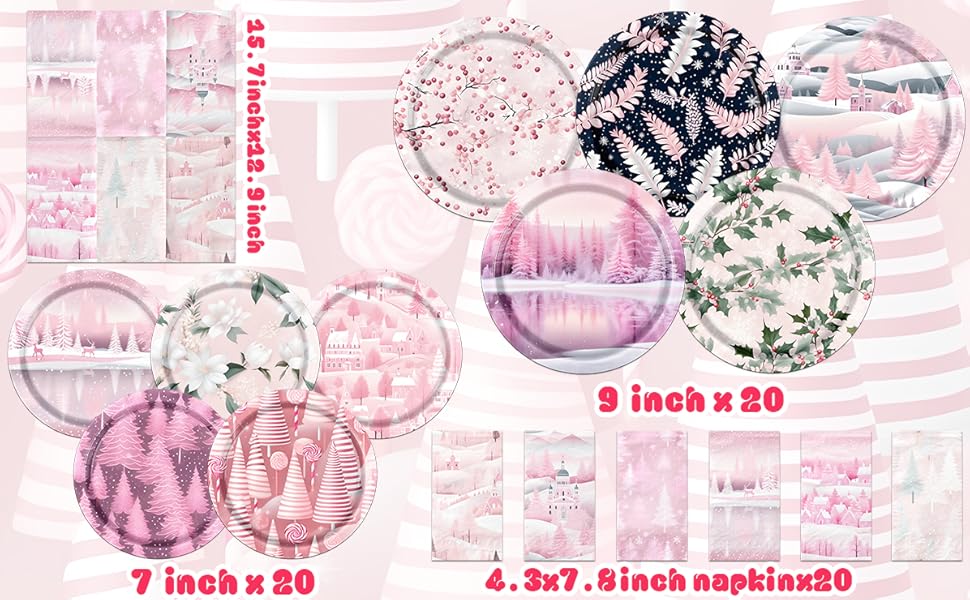 YTGUVBK Pink Christmas Decorations Dinnerware Set, 60pcs