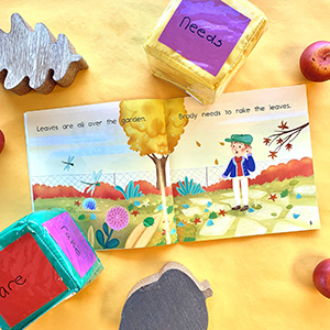 A view of the cubes with hand-written cards in them