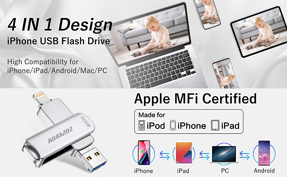 AUAMOZ 512GB Photo Stick for iPhone Flash Drive, iPhone USB