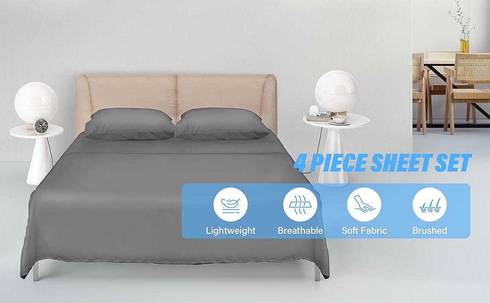 Simple Deluxe Queen Size 4 Piece Bed Sheet Set Deep Pocket