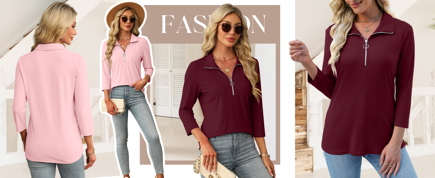 womens tops 3/4 sleeve
