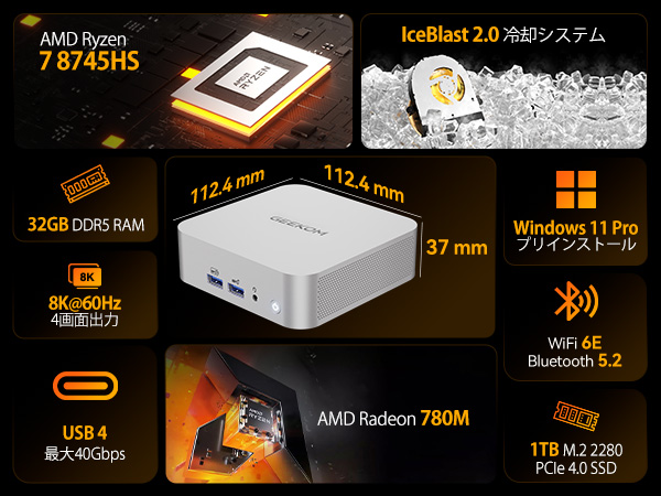 ⭕️ 超小型超高性能MiniPC GEEKOM A8 32GB,1TB SSD GEEKOM A8 Mini PC with Ryzen™ 9 & Ryzen™ 7 – For Powerful