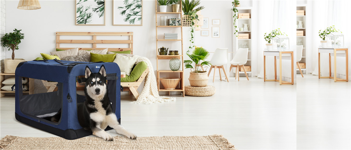 veehoo Folding Soft Dog Crate, 3Door Pet Kennel for CrateTraining