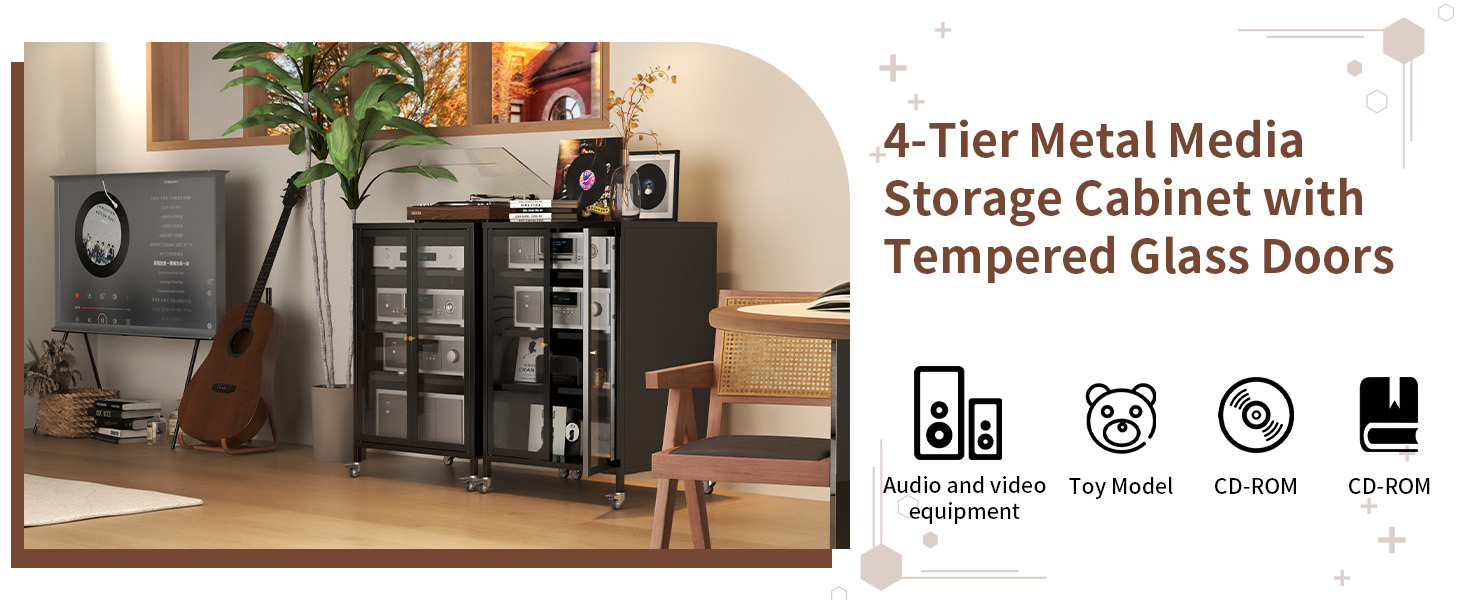 audio stand cabinet media shelf storage cabinet cable management AV cabinet record player storage