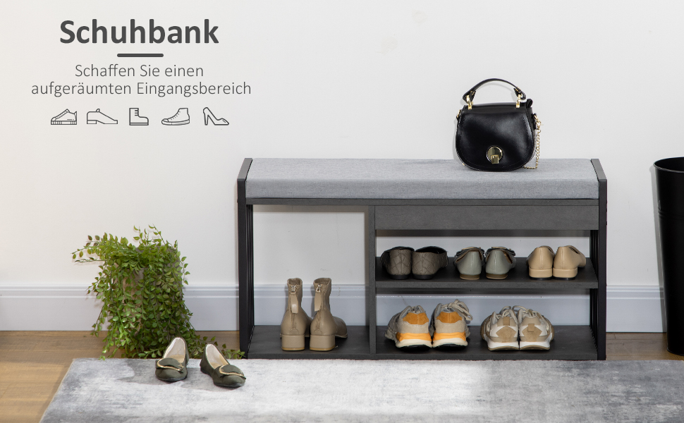 HOMCOM Schuhbank mit Sitzfläche, Sitzbank, Schuhregal mit 3 Fächern ...