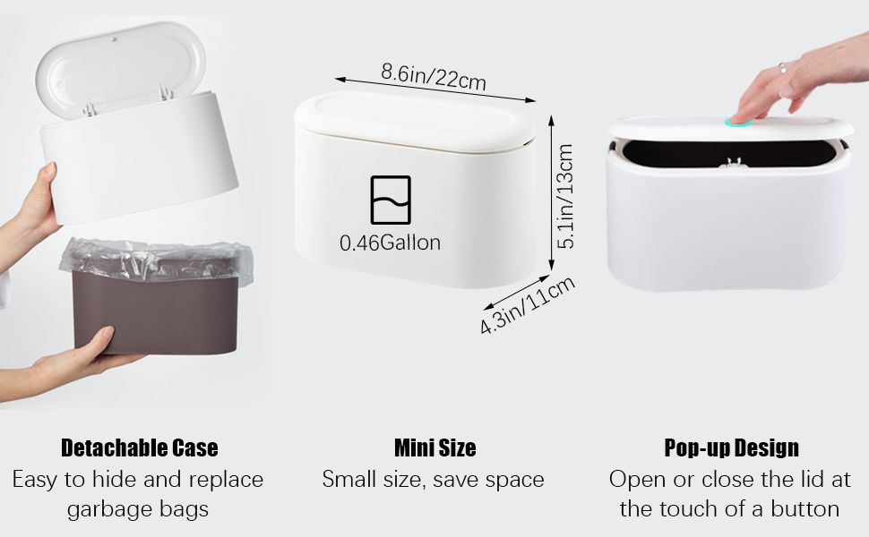 SHAIDOJIO Desk Bin with Lid, Mini Desktop Bin with 90Pcs Trash Bags
