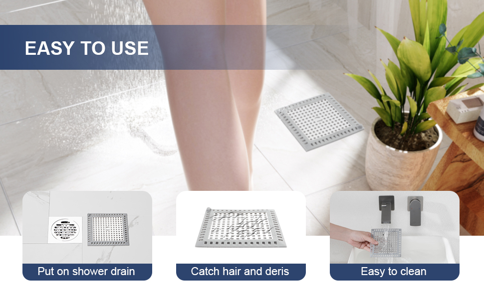 2 Packs Shower Drain Hair Catcher Square Hair Drain Catcher, WINDALY