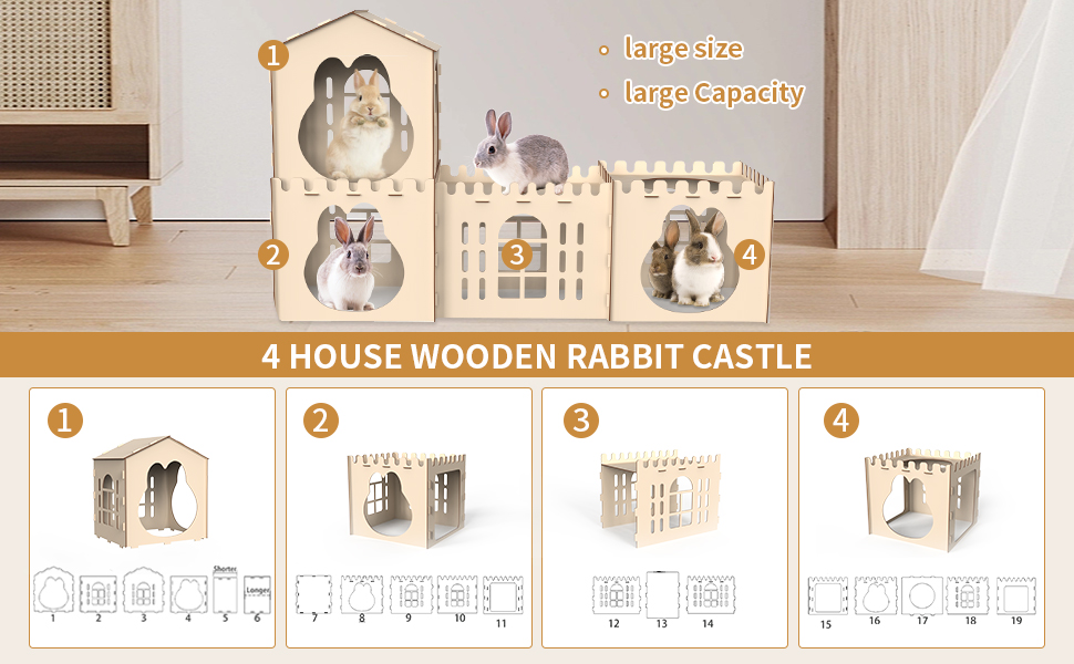 HSSZXFR Large Rabbit Castle Wooden, Bunny Castle for Indoor Outdoor, Rabbit