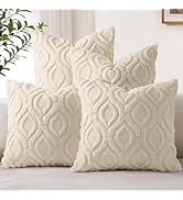 decorUhome Set of 4 Neutral Beige Throw Pillow Covers 18x18 Inch, Decorative Soft Plush Faux Wool...