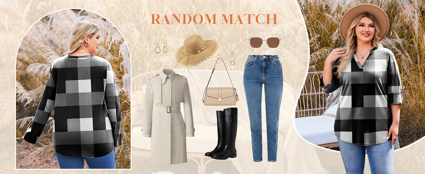 plus size v neck long sleeve shirts for women