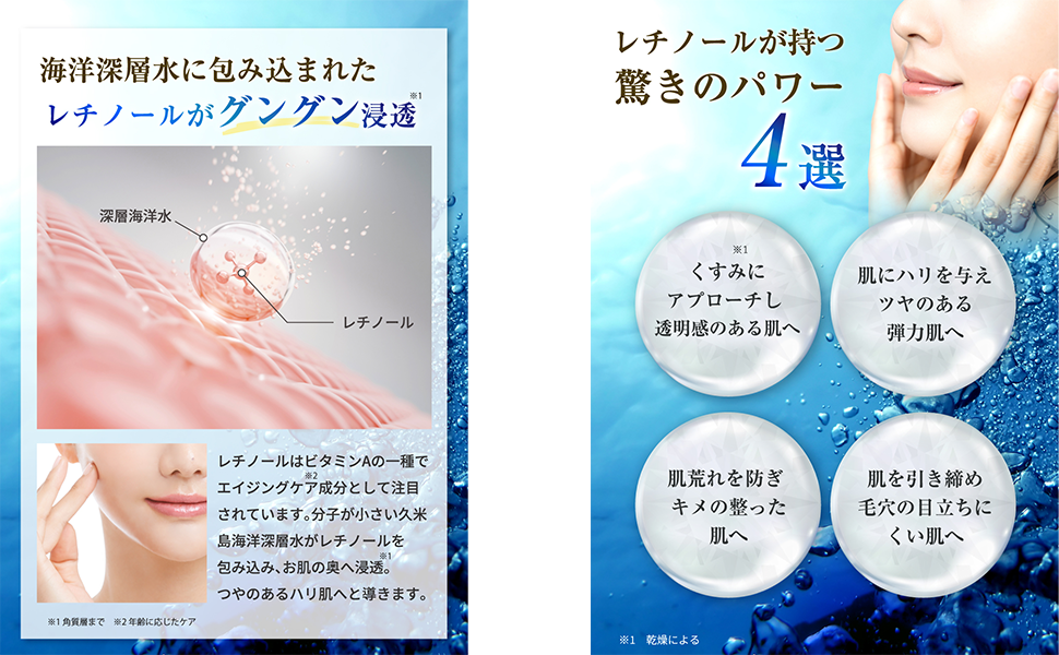 Deep sea water and retinol penetrate the skin, revealing the amazing power of retinol in 4 ways