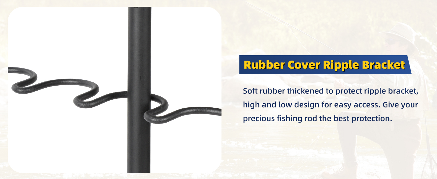 Black metal ripple bracket with protective rubber cover featuring spiral design for mounting, shown with product label describing protection features.