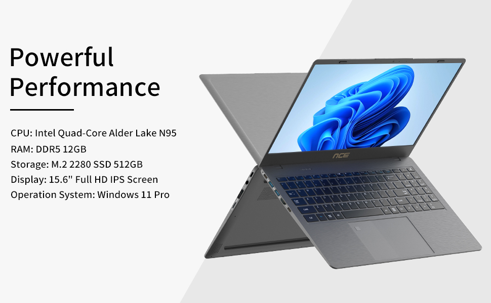 Intel N95 RAM DDR5 12GB M.2 2280 SSD 512GB 15.6&#34; Full HD IPS 1080P Screen windows 11 pro