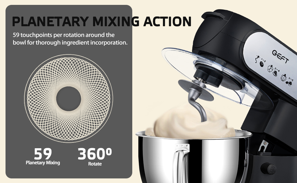 GEFT Stand Mixer, 6 QT 600W TiltHead Dough Mixer, 6+P speed Mixers