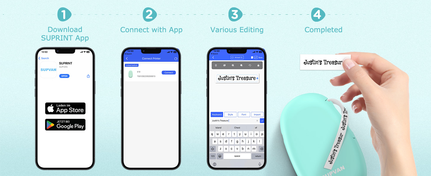 SUPVAN E10 Label Maker with Tape, Continuous Customisable Labels