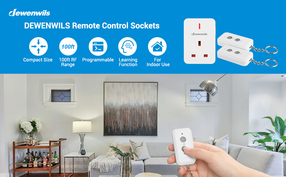 DEWENWILS Remote Control Plug Socket with keyring, 13A/3120W Heavy Duty