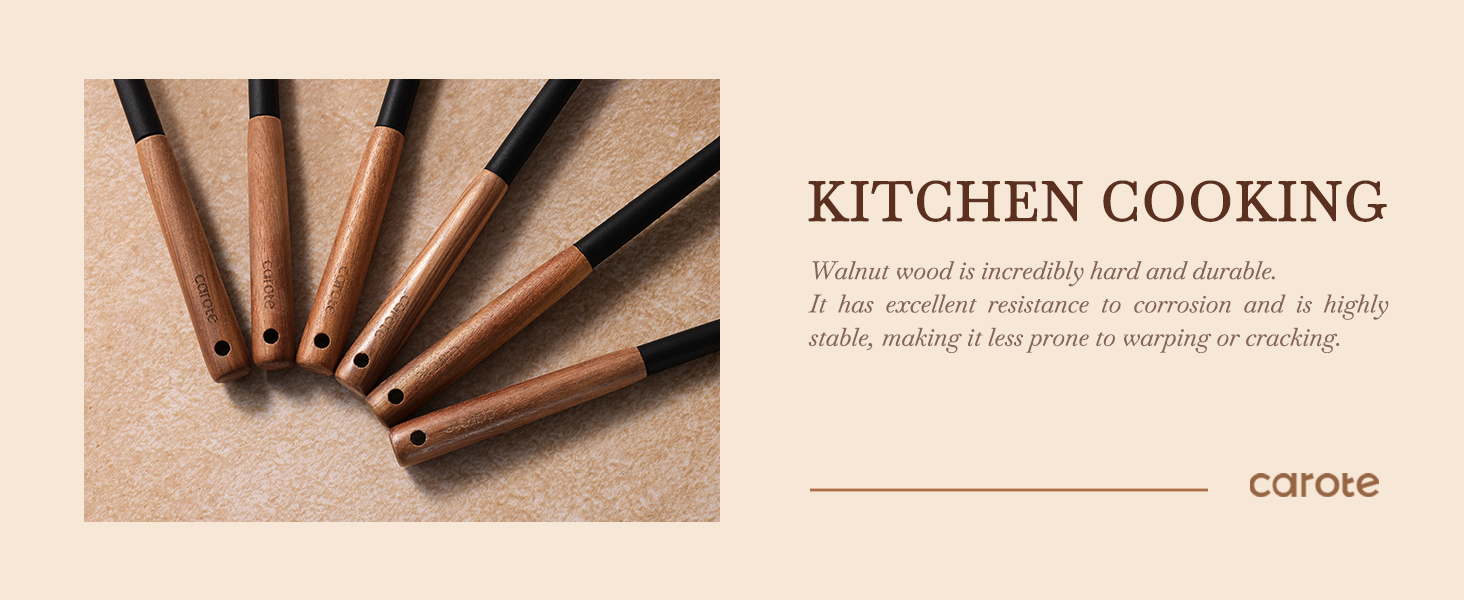 silicone cooking utensils set with acacia wooden handle