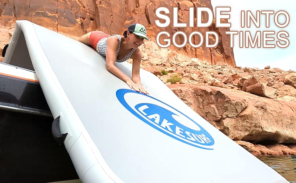 Slide Island Inflatable Boat Slide and M... 11 Slide Island boat slide in slide mode on lake