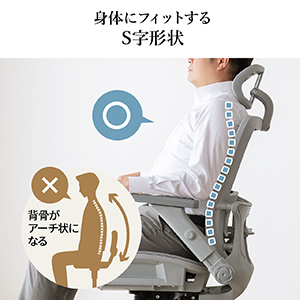 S字型のメッシュ椅子は負担を軽減します