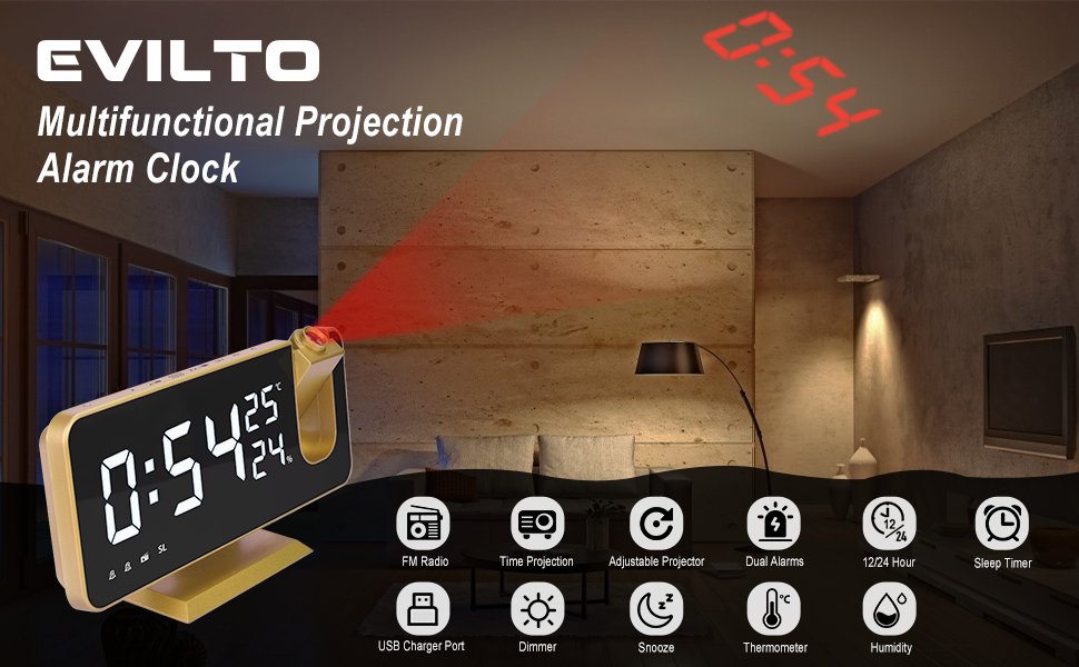 EVILTO Projection Alarm Clock for Bedroom Ceiling Digital