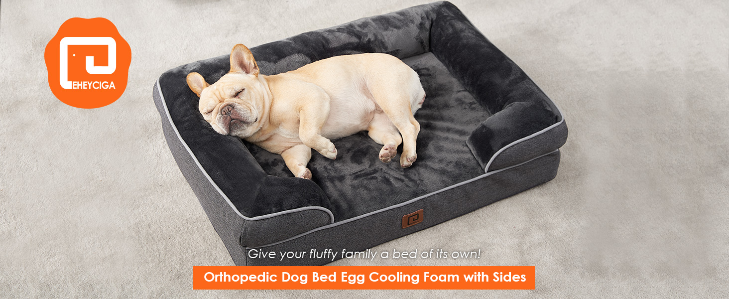 EHEYCIGA Memory Foam Orthopedic Medium Dog Bed with Sides, Waterproof