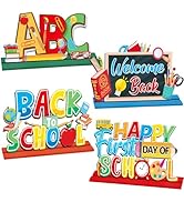 Yoyuspy Wooden Back to School Decorations, 4PCS Welcome Back to School Party Table Centerpiece De...