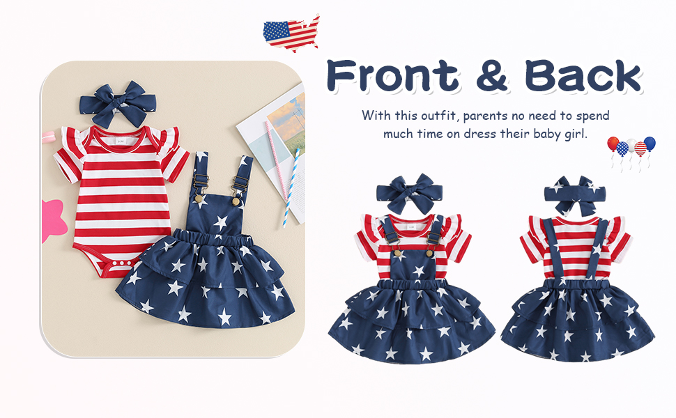 Baby Girl 4th Of July Outfit Newborn Ruffle Romper Skirt Set Toddler Bodysuit Fourth Of July Dress