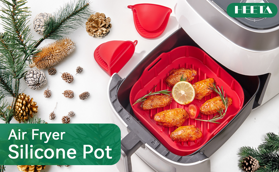 Upgraded Air Fryer Silicone Liner, HEETA Reusable Air Fryer Silicone