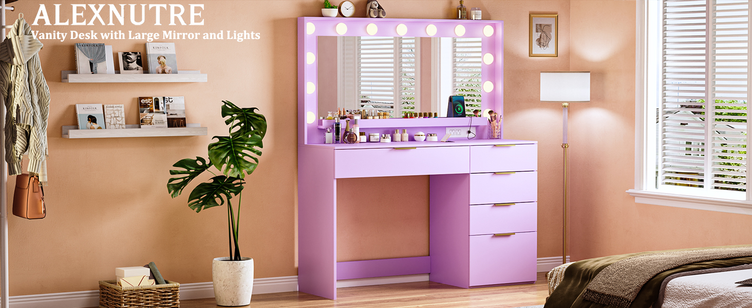Vanity Desk with Mirror and Lights