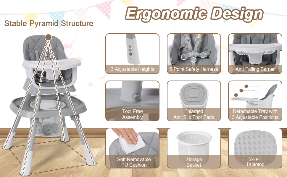 Our baby highchair features a user-friendly design.
