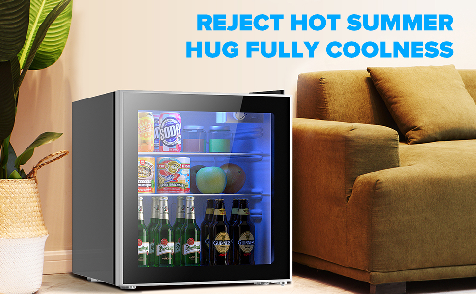 ADVWIN 46L Glass Door Bar Fridge Mini Countertop Beverages Refrigerator