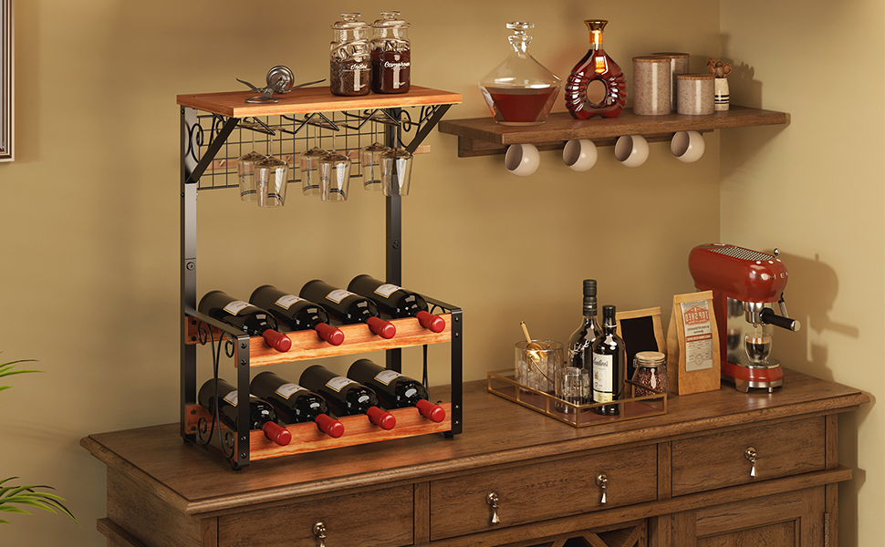 Retro Countertop Wine Rack,2Tier Wine Bottle Holder Shelf