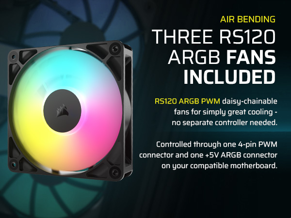 rs120 argb; pc case with argb fans; corsair rs argb fans; pwm fans; daisy chain pc fans;