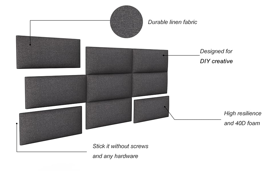 Tbfit Upholstered Wall Mounted Headboard, Soundproof Peel