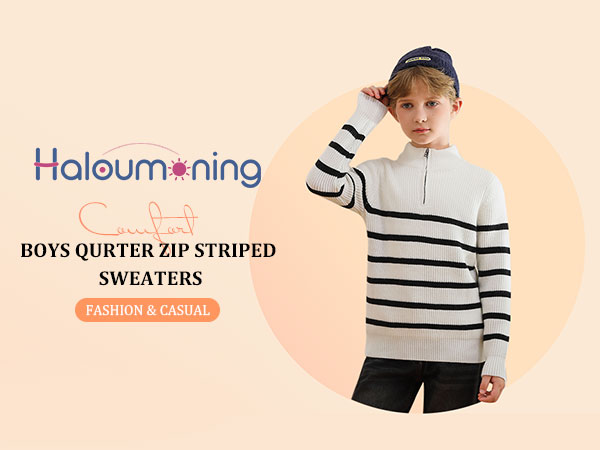 Amazon.com: Haloumoning Boys Striped Quarter Zip Sweater