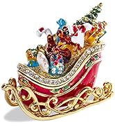 YU FENG Christmas Sleigh Figurine Trinket Box Hinged Collectible Rhinestones Jeweled Painted Enam...
