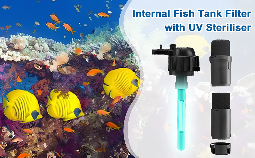 Aquarium Filter UV Light with Timer, Internal Fish Tank Filter with UV Steriliser Turns Green