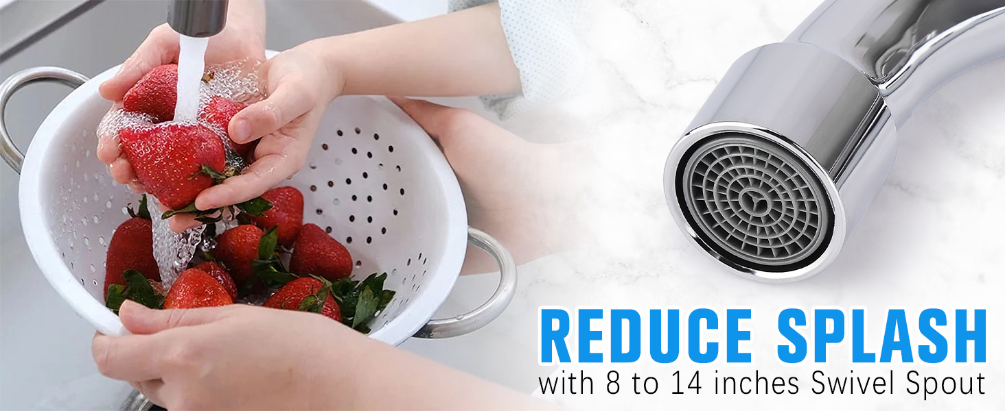 The spout is equipped with a bubbler, the water comes out gently and will not splash.