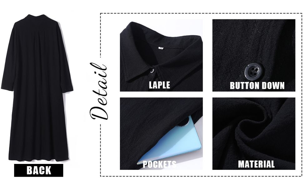 Cotton Shirt Dress for Womens Long Sleeve Button Down Lapel