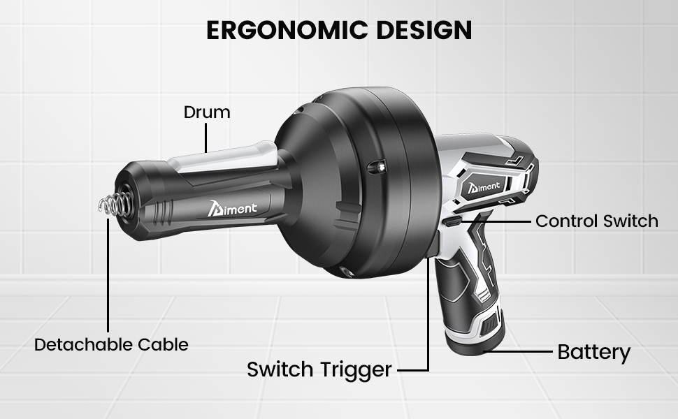 Aiment Electric Drain Auger Unclogger Tool 18FT Cordless